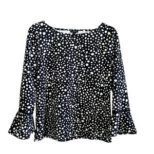 Ann Taylor Polka Dot Black Long Sleeve Top with Bell‎ Sleeves Size Medium (L448)